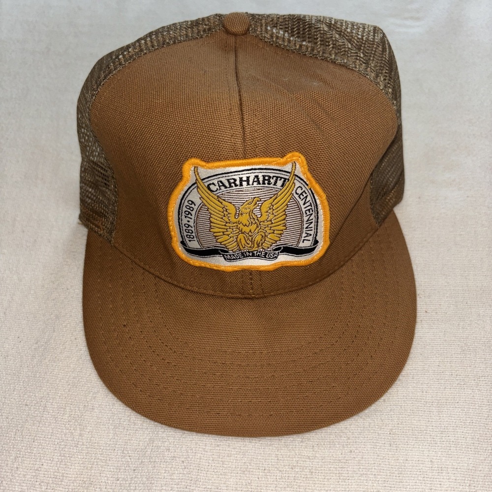 Vintage 1989 Carhartt Centennial Trucker Hat Patch Snapback Mesh Cap USA EUC